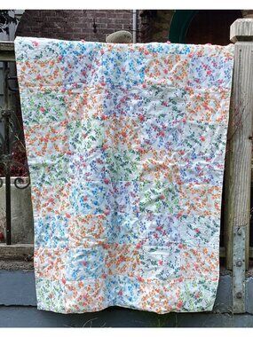 Handmade Tied Small Floral Pattern Patchwork Crib/Lap  Quilt 34" x 46"